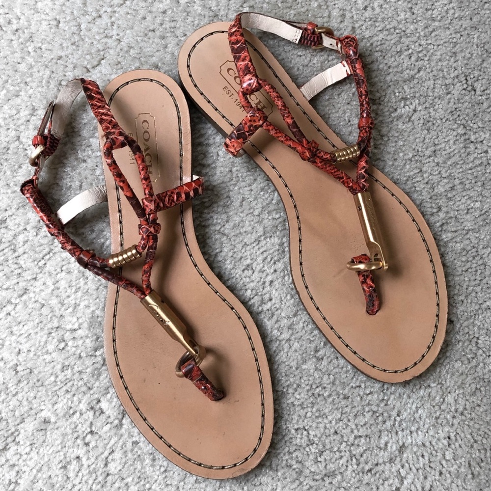Coach Orange Snakeskin Sandals Size 5